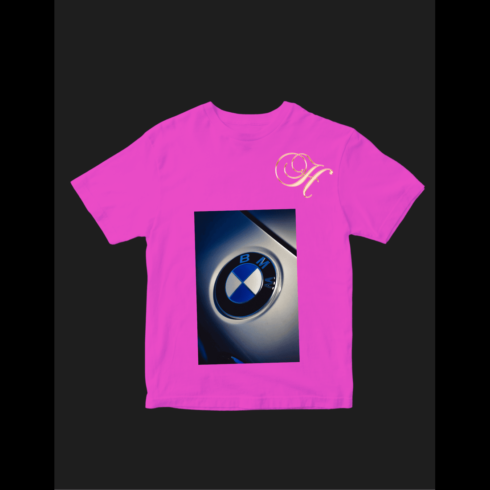 Luxury Pink Gradient T-Shirt Design with Automotive Emblem & Elegant Monogram cover image.