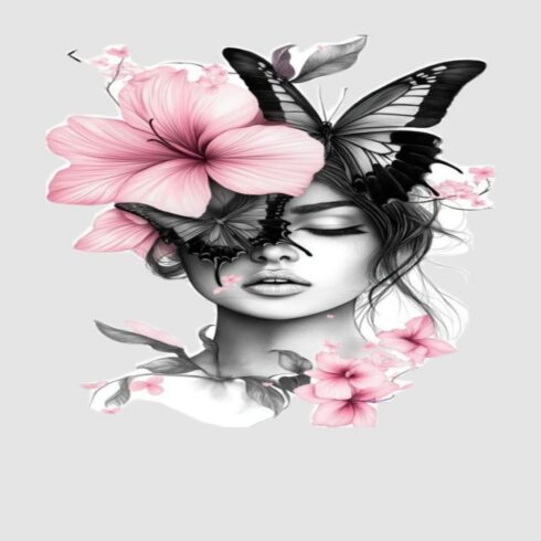 Floral Woman SVG | Butterfly and Hibiscus Girl | Boho T-shirt Design PNG cover image.