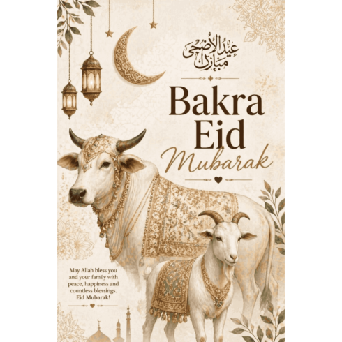 Elegant Bakra Eid Mubarak Greeting Card - Islamic Festival Digital Design cover image.
