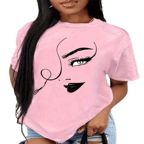 One Line Beauty Tee | Pink Minimalist Face Graphic T-Shirt cover image.