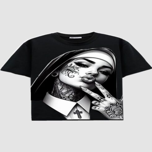 Rebel Nun Tattoo Graphic Tee cover image.