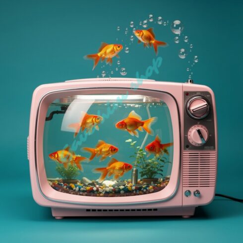 Whimsical Pink Vintage TV Aquarium with Swimming Goldfish cover image.