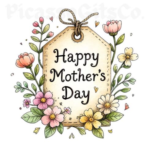 Vintage Floral Gift Tag Happy Mother's Day - Watercolor Rustic Design cover image.