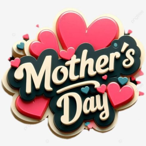 3D Retro Mother's Day Heart Badge - Bold Pink Teal Typography Design cover image.