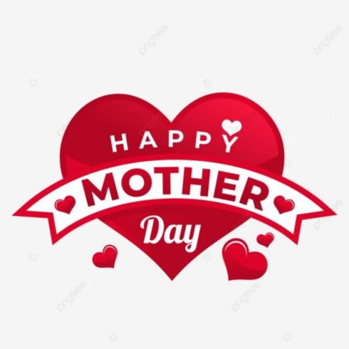 Red Heart Ribbon Happy Mother's Day - Vector Badge Design cover image.