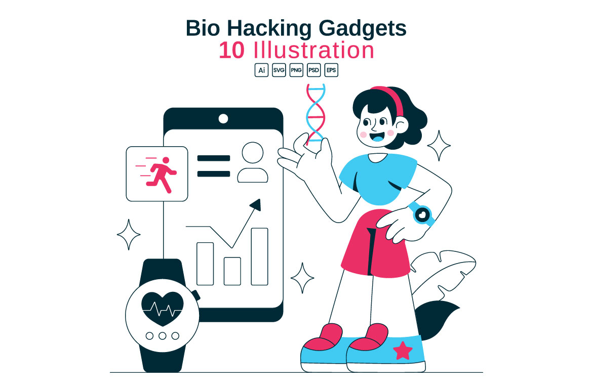 10 Bio Hacking Gadgets Illustration - MasterBundles