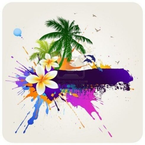 "Tropical Paradise Splash - Palm Tree & Plumeria Summer Tee" cover image.
