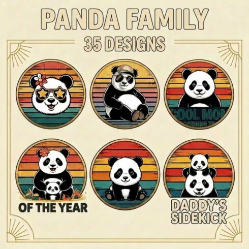 Cute Panda Family Bundle - Retro Panda PNG Collection for POD cover image.