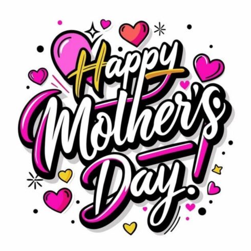 Bold Happy Mother's Day Retro Pop Art - Pink Heart Script Typography cover image.