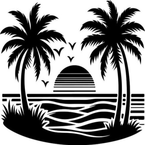 "Tropical Sunset Silhouette - Palm Trees Beach Ocean Tee" cover image.