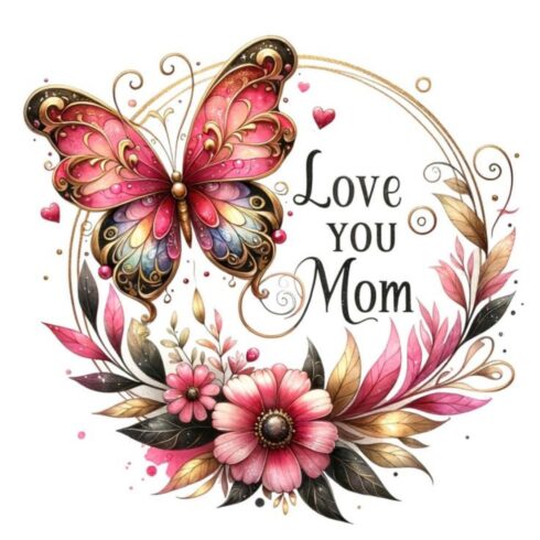 Love You Mom Butterfly Floral - Watercolor Pink Gold Mother's Day Design cover image.