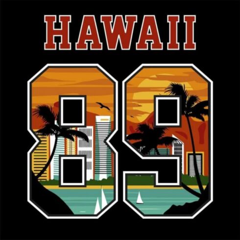 "Hawaii 89 Retro Sunset – Vintage Tropical Varsity Tee" cover image.