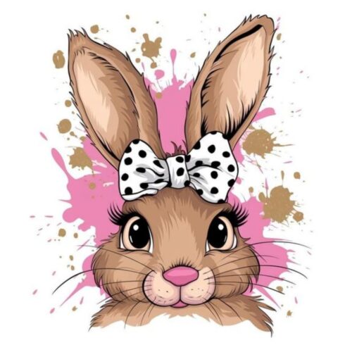Cute Bunny with Polka Dot Bow Graphic Tee | Kawaii Rabbit T-Shirt for Girls & Kids cover image.