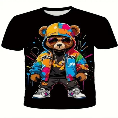 Black Colorful Streetwear Urban Bear Shirt cover image.