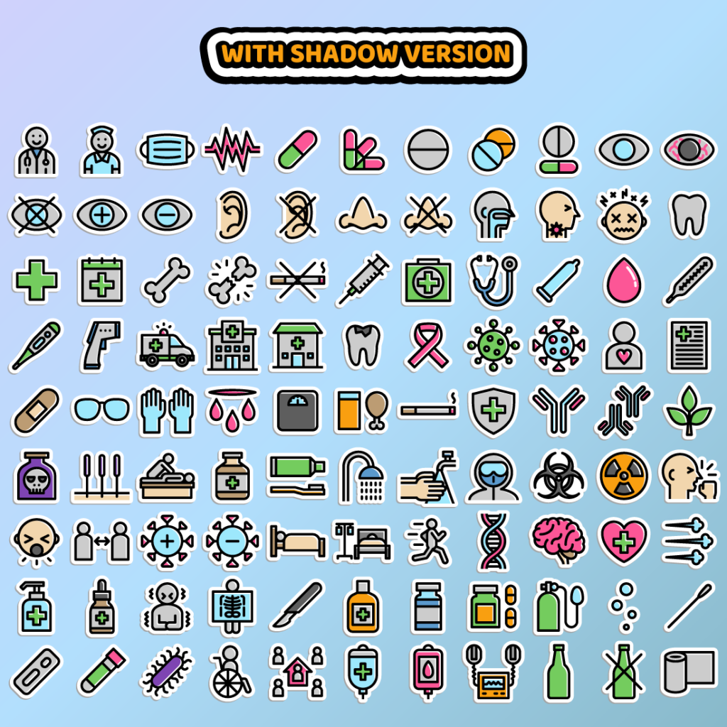 Sticker Health Subject Design Health sticker bundle in two versions - 99 editable medical stickers in ...