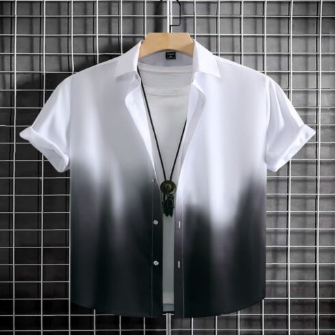 White To Black Gradient Short Sleeve Casual Shirt cover image.