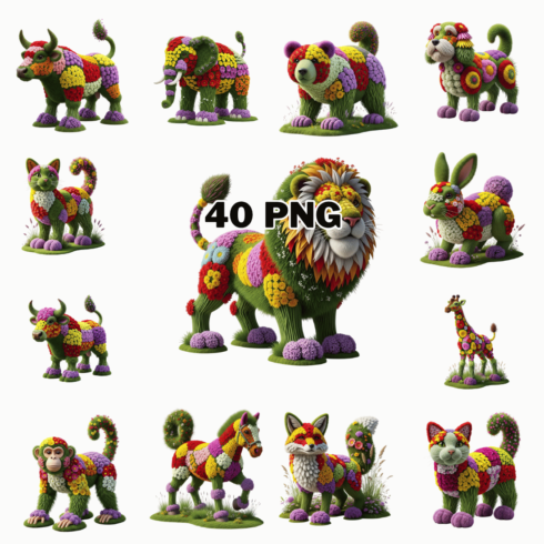 Floral Sculpture of an Animal Sublimation Clipart Bundle cover image.