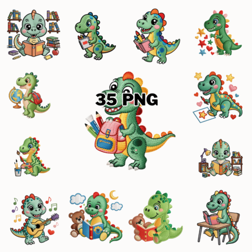 Embroidery Baby Dinosaur Back To School Clipart Bundle cover image.