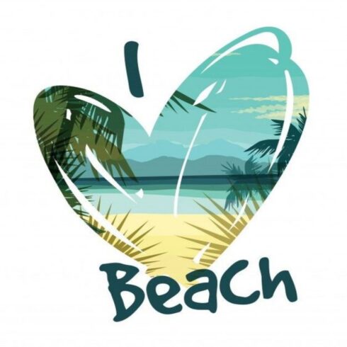 I Love Beach Heart Graphic Tee | Tropical Palm Tree Beach Scene T-Shirt for Women & Men cover image.