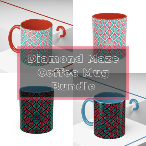 Diamond Maze Pattern Design Coffee Mug Mockup Bundle cover image.