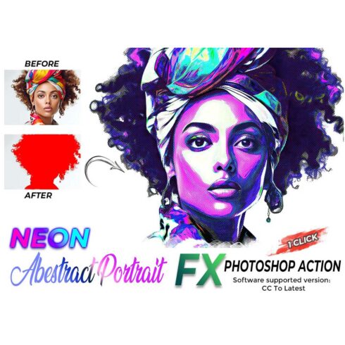 Neon Abstract Portrait FX Photoshop Action cover image.