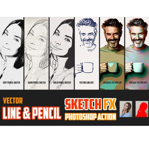 Vector Line & Pencil Sketch FX Photoshop Action cover image.