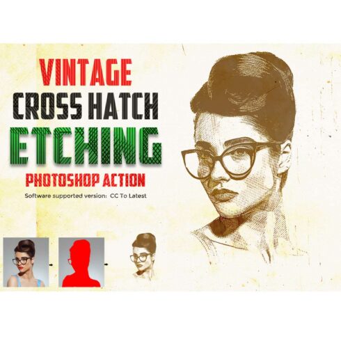 Vintage Cross Hatch Etching Photoshop Action cover image.