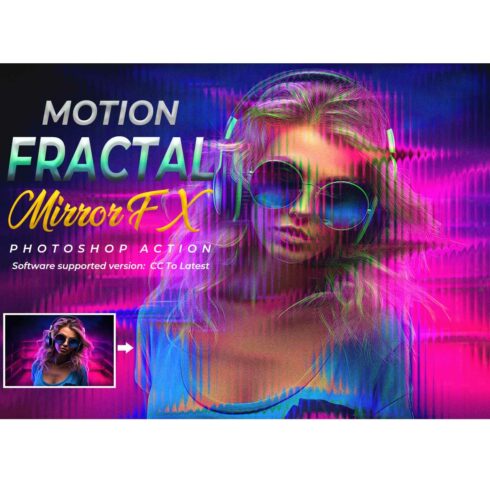 Motion Fractal Mirror FX Photoshop Action cover image.