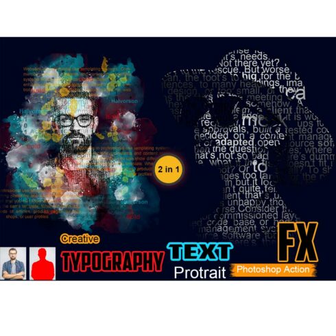 Creative Typography Text Portrait FX Photoshop Action cover image.