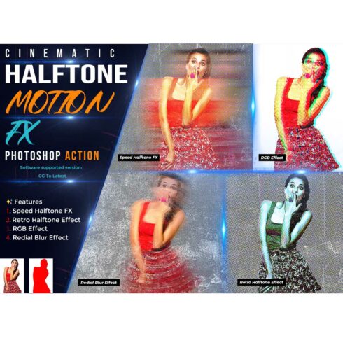Cinematic Halftone Motion FX Photoshop Action cover image.
