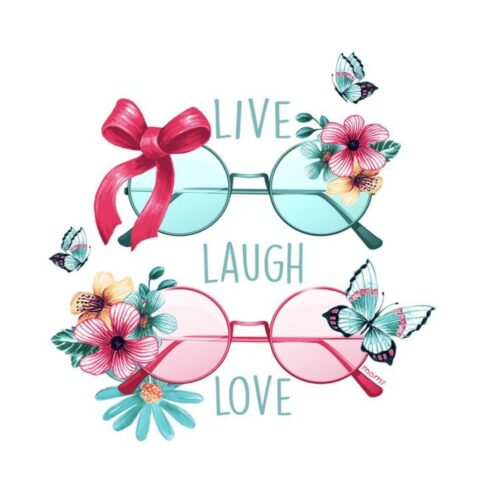 "Floral Retro Glasses - Live Laugh Love Butterfly T-Shirt Design" cover image.