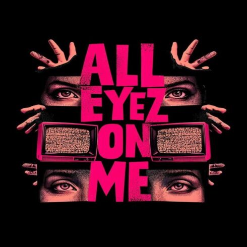 All Eyez On Me – 90s Retro Neon Eyes & TV Graphic Tee cover image.