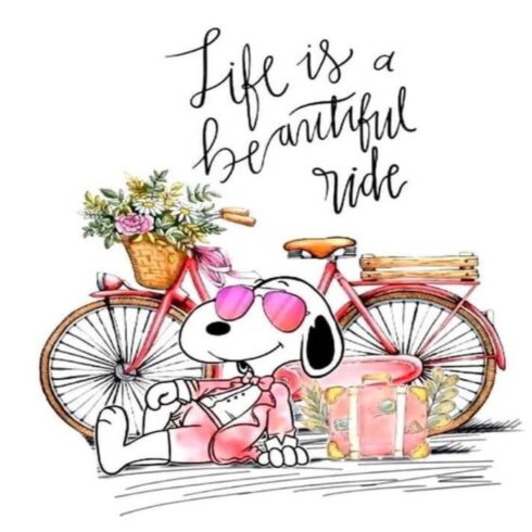 Life is a Beautiful Ride – Cute Dog & Bicycle Floral T-Shirt Design cover image.