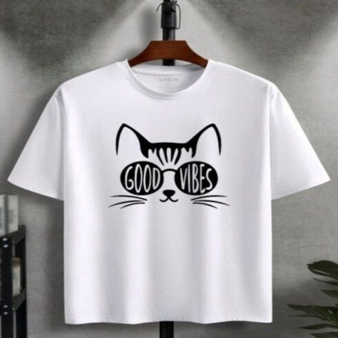 Good Vibes Cat Sunglasses Graphic Tee cover image.
