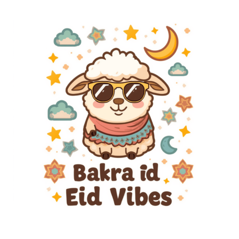 Cute Cartoon Eid Ul Adha T-Shirt Design Bundle – Funny Bakra Eid SVG PNG Vector for POD cover image.