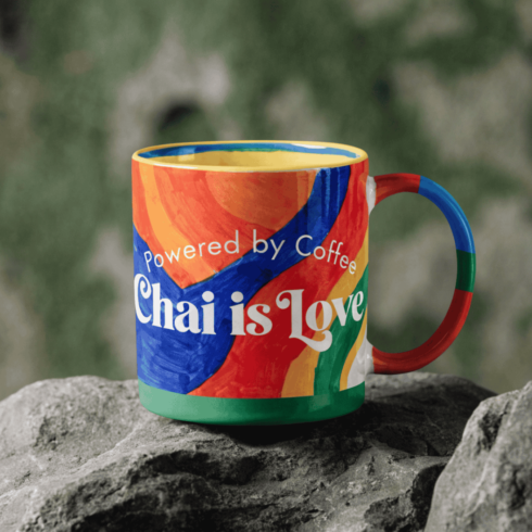 Multicolor Coffee and Chai Vibes Retro Mug Mockup Pair cover image.