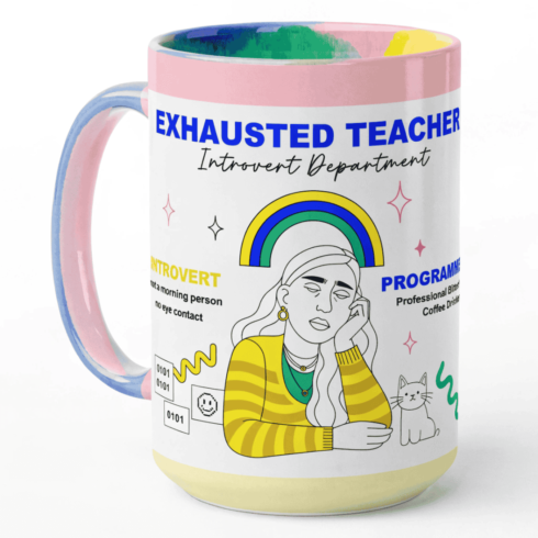 Funny Multicolor Coffee Mug Mockup Duo |Teacher, Introvert Cat & Programmer Design cover image.
