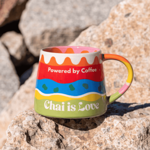 Bright Multicolor Ceramic Mug Duo |Colorful Typography Coffee Addict & Chai Lover Gift cover image.