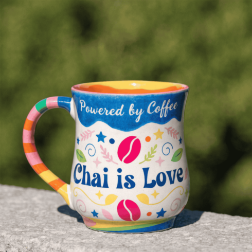 Powered by Coffee & Chai is Love – Vibrant Multicolor Mug Mockup Pair cover image.