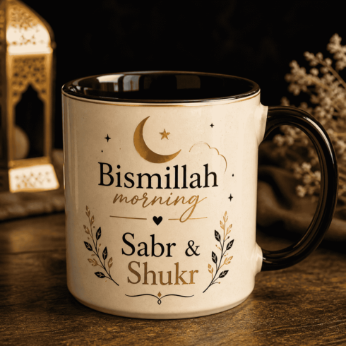 “Elegant Islamic Mug Pair –Bismillah Typography with Crescent Moon Design” cover image.