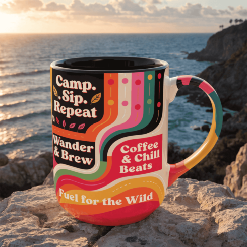“Color Pop Adventure Mugs – Retro Camping & Travel Vibes Collection” cover image.