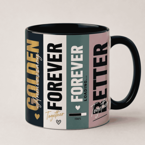 Layered Golden Anniversary & 1 Year Down Forever To Go Typography Mug Duo cover image.