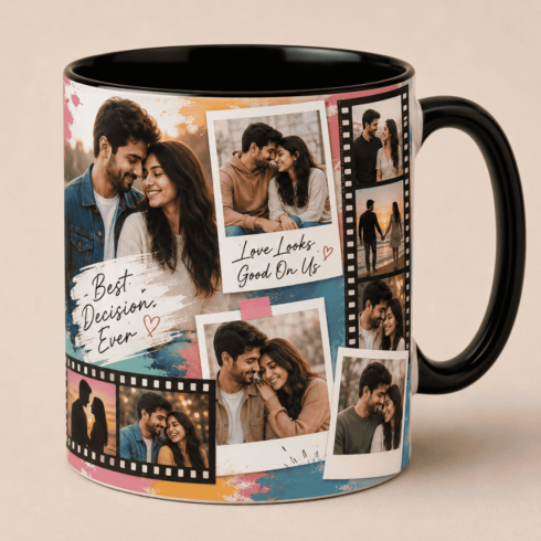Romantic Photo Collage Forever Us Anniversary &1 Year Down Forever To Go Mug Pair cover image.