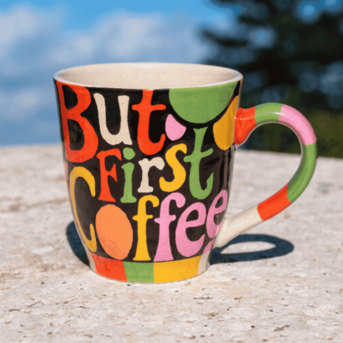 Vibrant Morning Color Pop Coffee First Always Typography Mug Pair cover image.