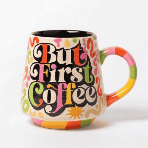 Vibrant Cheerful Color Pop Coffee Typography Mug Pair cover image.
