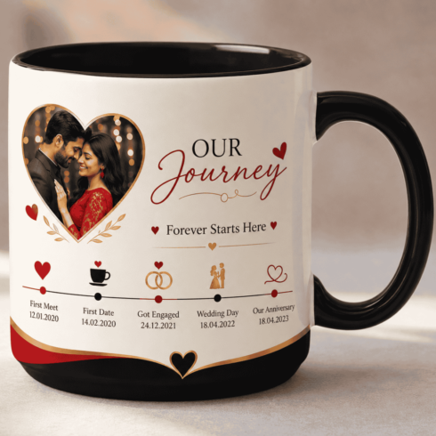 Romantic Timeline & Dreamy Anniversary Minimal Typography Couple Photo Mug Mockup Pair cover image.