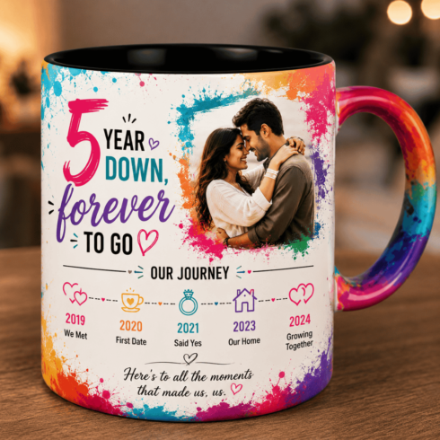 5 Year Down Forever To Go Dreamy Anniversary Couple Mug Mockup Pair cover image.