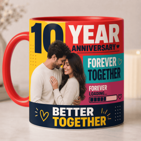 10 Year Down Forever To Go & Golden Anniversary Couple Mug Mockup Pair cover image.