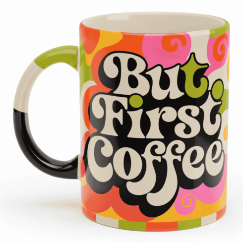 Multicolor Coffee Lover Trendy Bright Tone Mug Mockup Pair cover image.