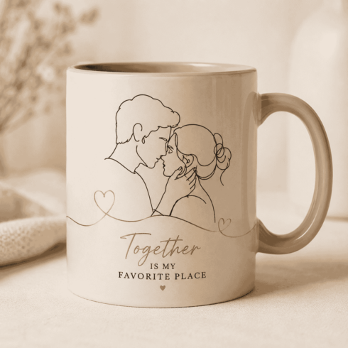 Modern Minimal Love Line Art Anniversary Mug Mockup pair | Contemporary Romantic Gift cover image.